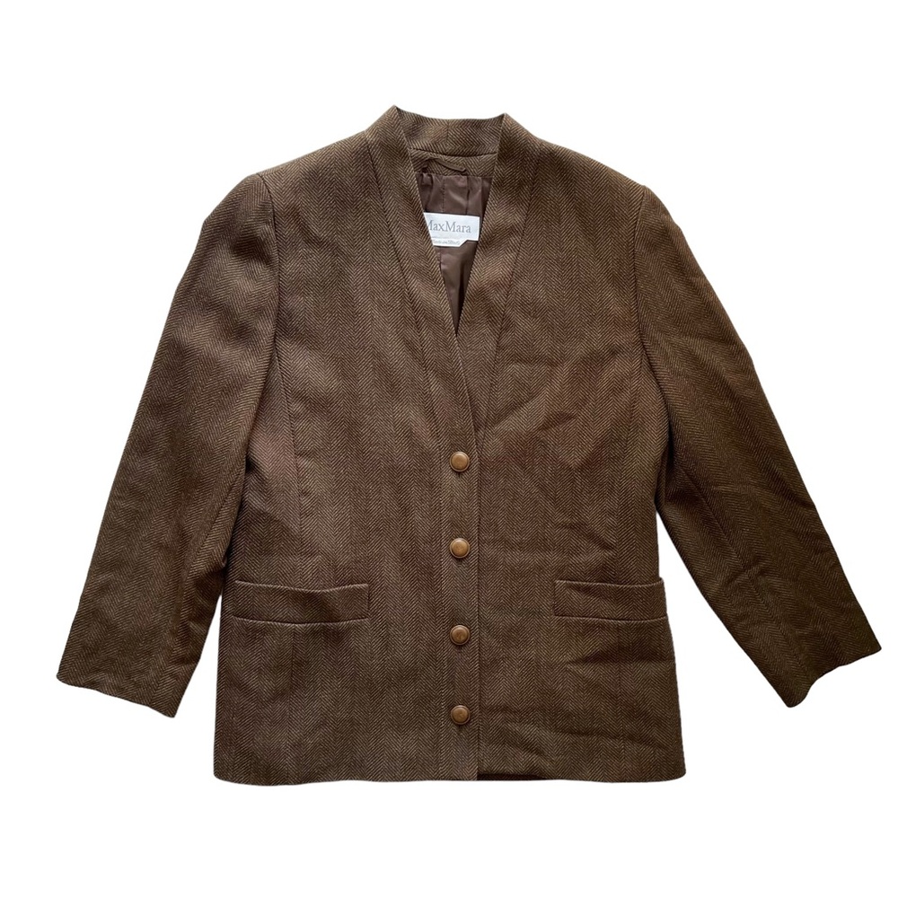 Maxmara Wool Herringbone Collarless Blazer | 12 Us - image 5